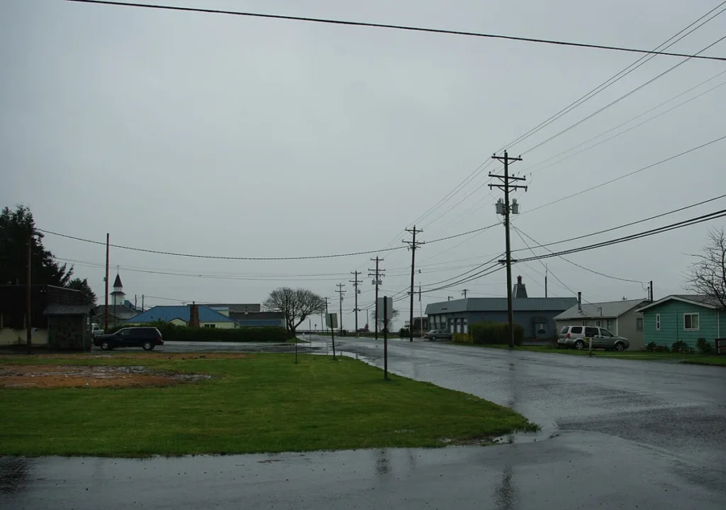 Downtown Bay City, Oregon and the fire station