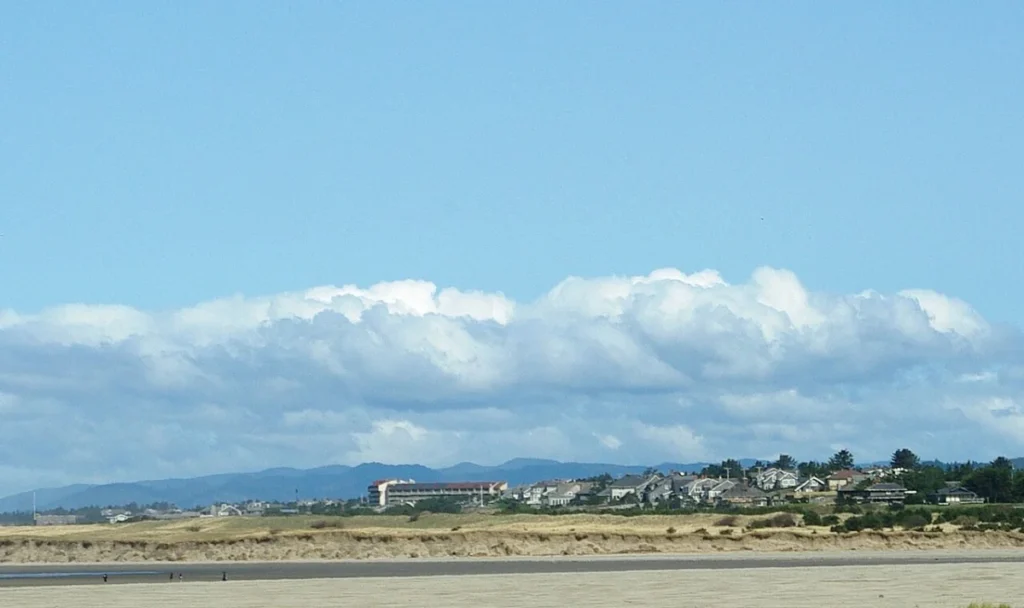 Gearhart, Oregon and the Necanicum River outlet viewed from the south