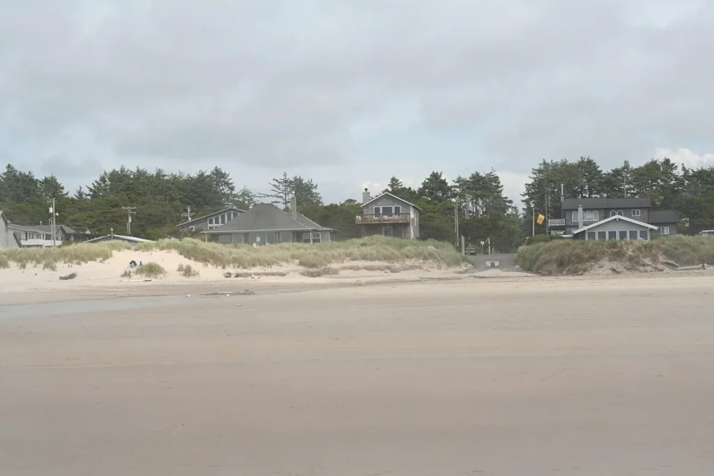 Houses in Manzanita, Oregon viewed from the beach