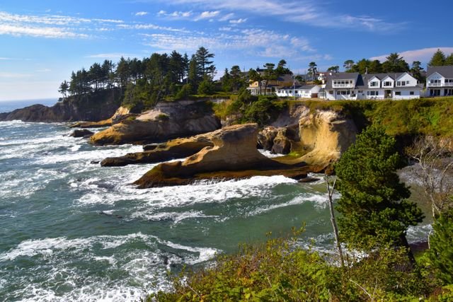 Depoe Bay, Oregon coastal landscape and rocky Pacific shoreline