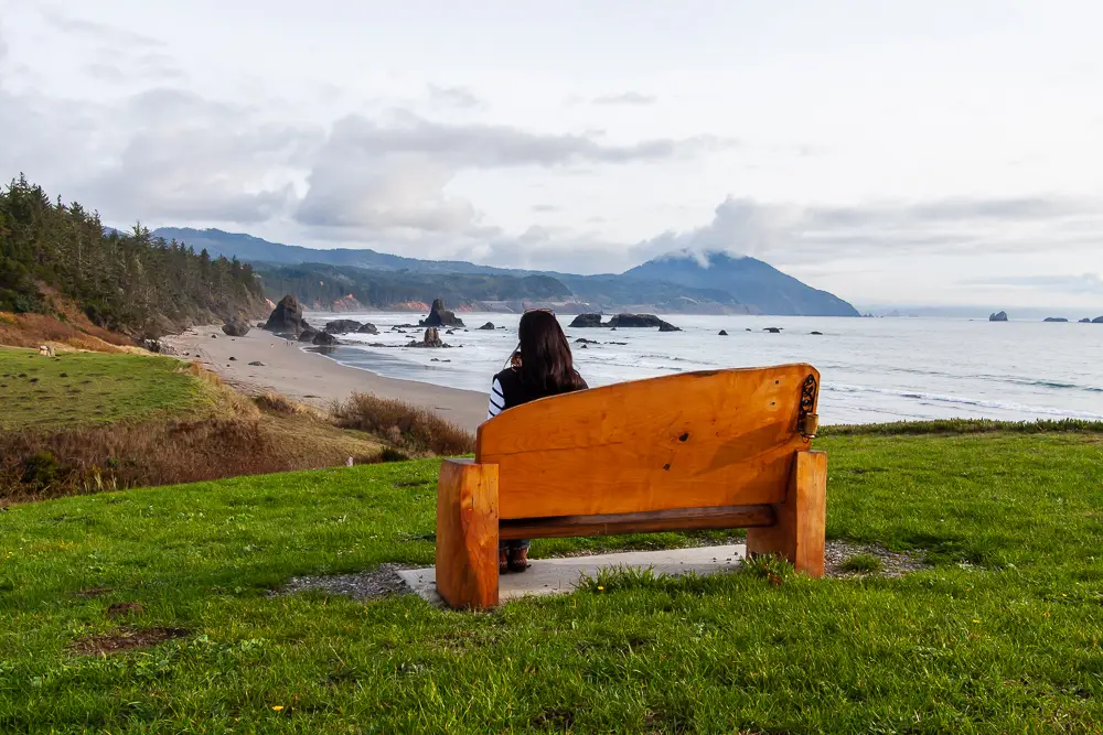 View toward Battle Rock from Port Orford, Oregon
