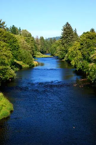 The Siletz River flowing through Siletz, Oregon